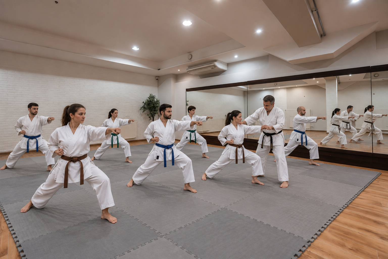 Grupowy trening sportów walki na tatami